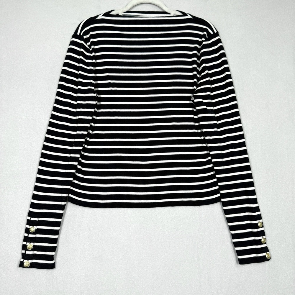 J Crew‎ Top Womens XL Vintage Rib Split Neck Shirt Gold Tone Buttons Stripe Lady